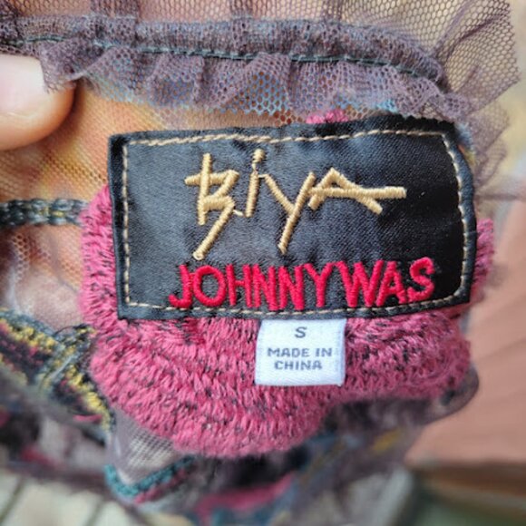 BIYA JOHNNY WAS | Sheer Mesh Floral Embroidered Balloon Sleeve Brown Dress S - Picture 14 of 16